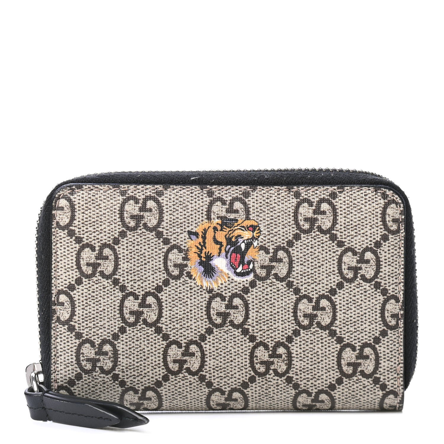 Gucci GG Supreme Monogram Tiger Print Zip Around Card Case Black 1 of 4