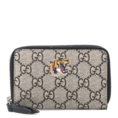 Gucci GG Supreme Monogram Tiger Print Zip Around Card Case Black 1 of 4