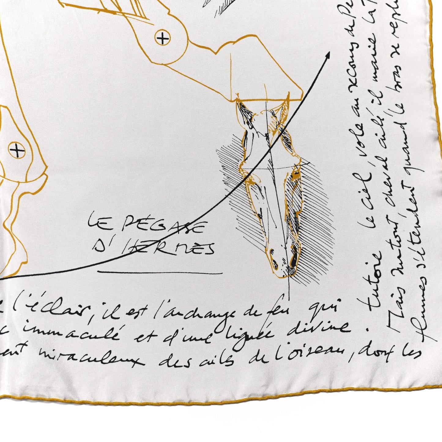 Silk Twill Le Pegase D Hermes Giant Scarf 140 Black White Or