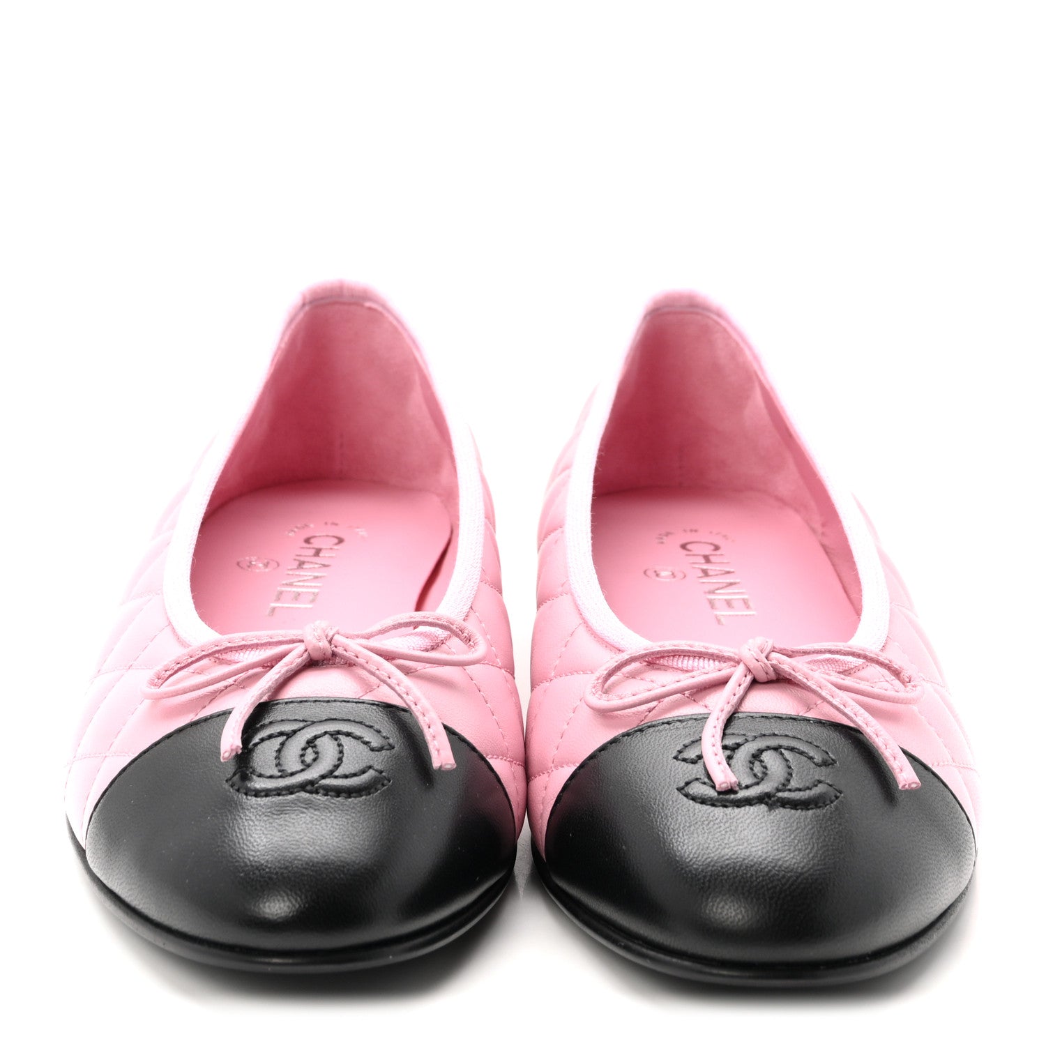 Chanel Lambskin Quilted CC Cap Toe Ballerina Flats 39.5 Pink Black 3 of 10
