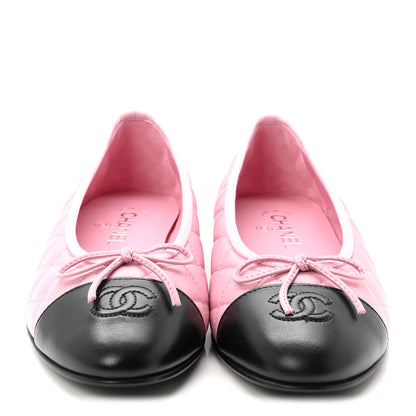 Chanel Lambskin Quilted CC Cap Toe Ballerina Flats 39.5 Pink Black 3 of 10