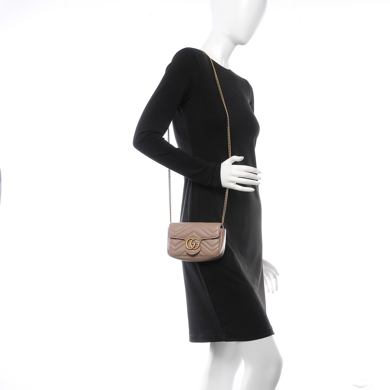 Gucci Calfskin Matelasse Super Mini GG Marmont Shoulder Bag Porcelain Rose 2 of 8