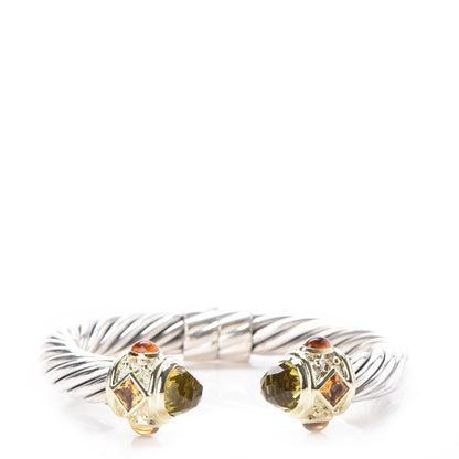 David Yurman Sterling Silver 14K Yellow Gold Peridot Citrine 10mm Cable Renaissance Bracelet 1 of 5