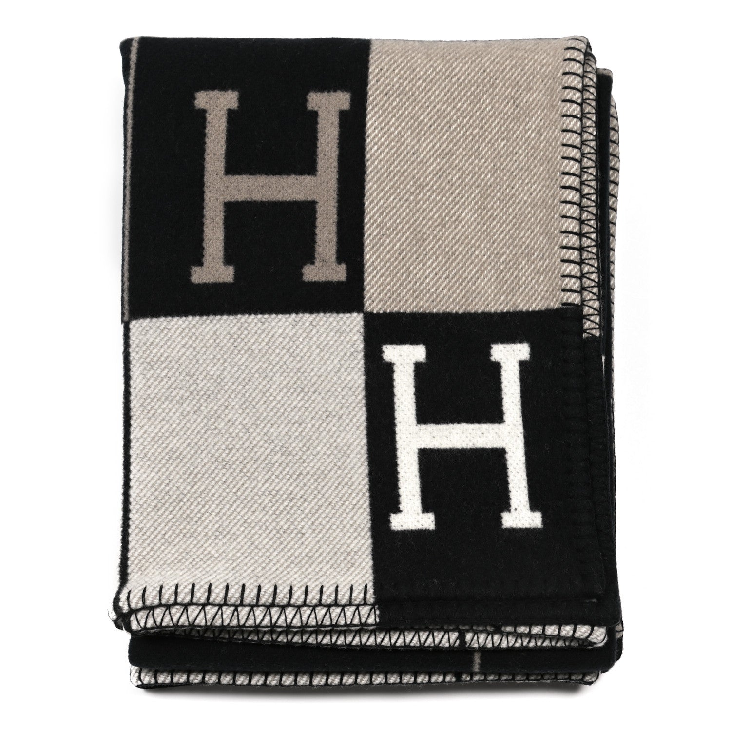 Hermes Wool Cashmere Avalon III Blanket Ecru Black 1 of 3