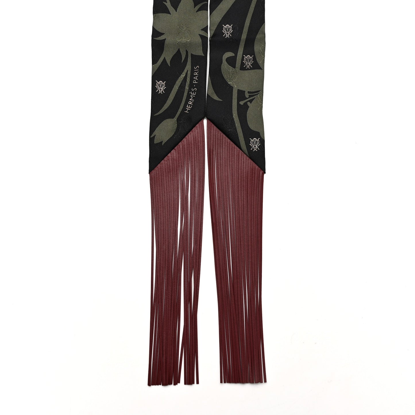 Silk Calfskin Bouquet Final Fringed Twilly Vert Loden Black