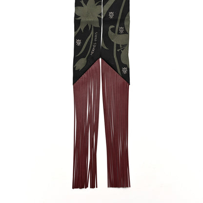 Hermes Silk Calfskin Bouquet Final Fringed Twilly Vert Loden Black 2 of 5