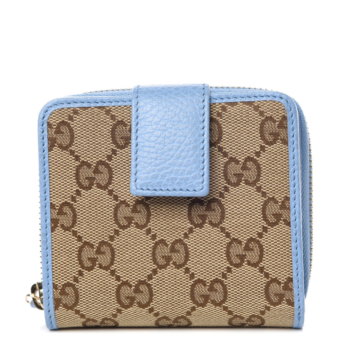Monogram Dollar Calfskin Zip Around French Flap Wallet Beige Ebony Mineral Blue