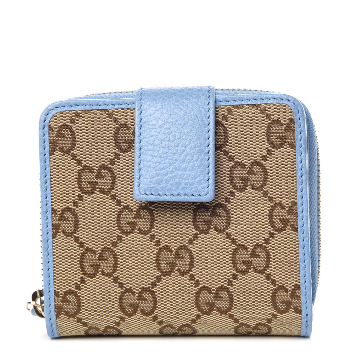Gucci Monogram Dollar Calfskin Zip Around French Flap Wallet Beige Ebony Mineral Blue 1 of 8