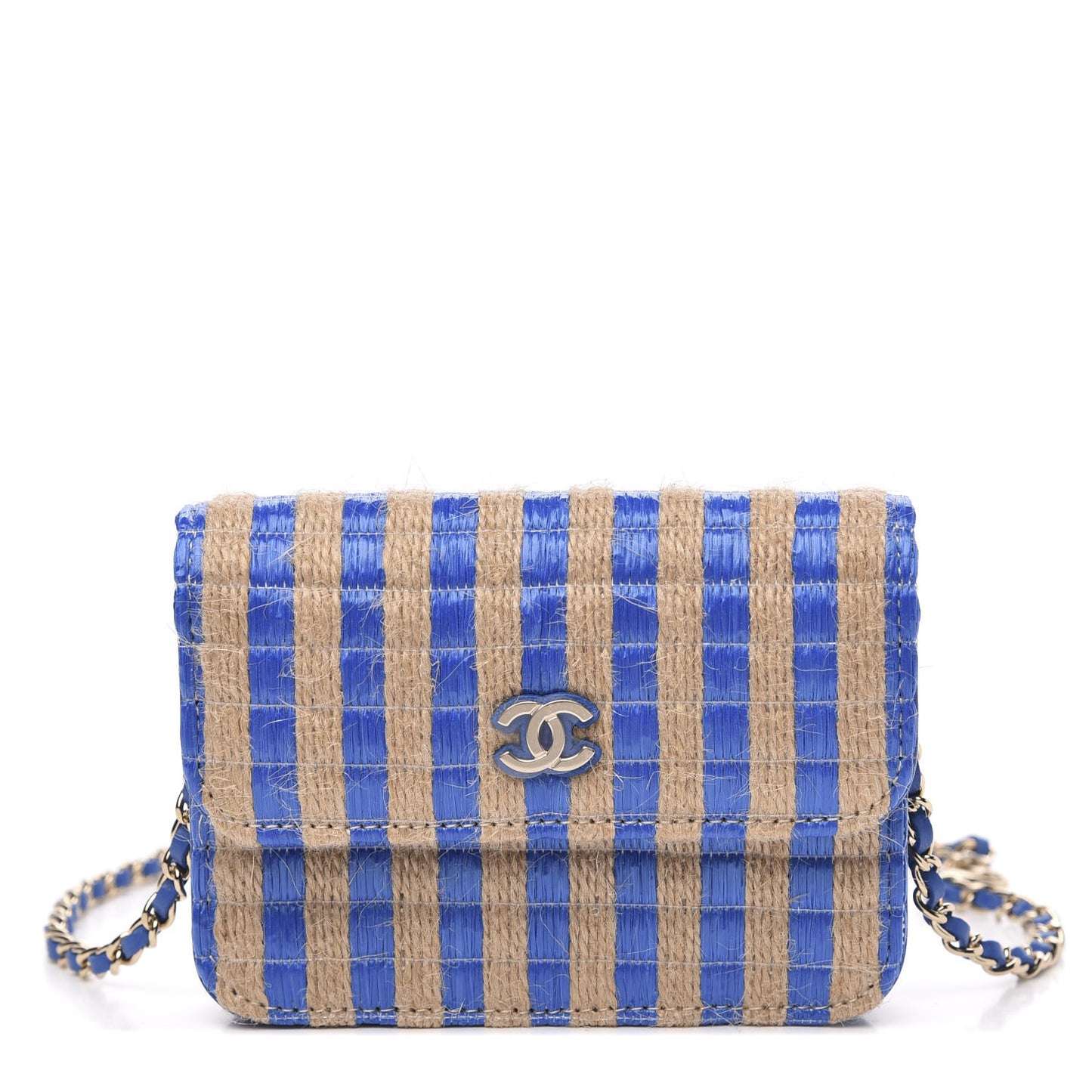 Raffia Jute Striped Belt Bag Blue Beige