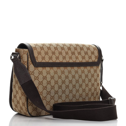 Gucci Monogram Large Flap Messenger Bag Beige Dark Brown 3 of 9