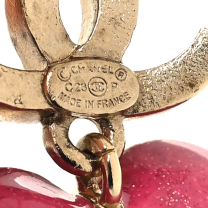 Chanel Crystal CC Resin Heart Drop Earrings Pink Gold 4 of 5