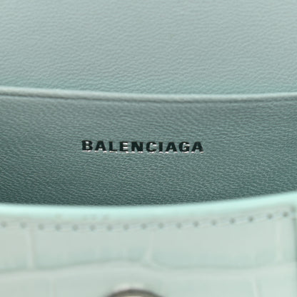 Balenciaga Shiny Calfskin Crocodile Embossed Hourglass Top Handle Bag Mini with Chain Green Acqua 6 of 10
