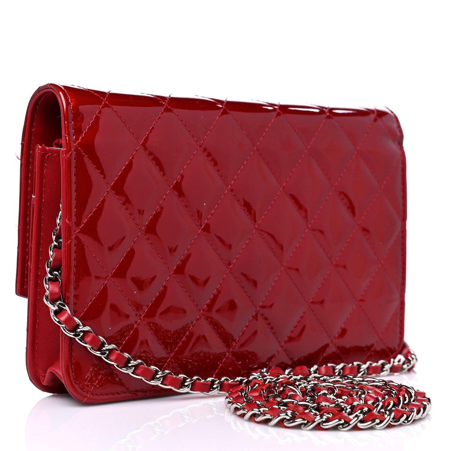 Chanel Patent Quilted Brilliant Wallet On Chain WOC Red 3 of 18