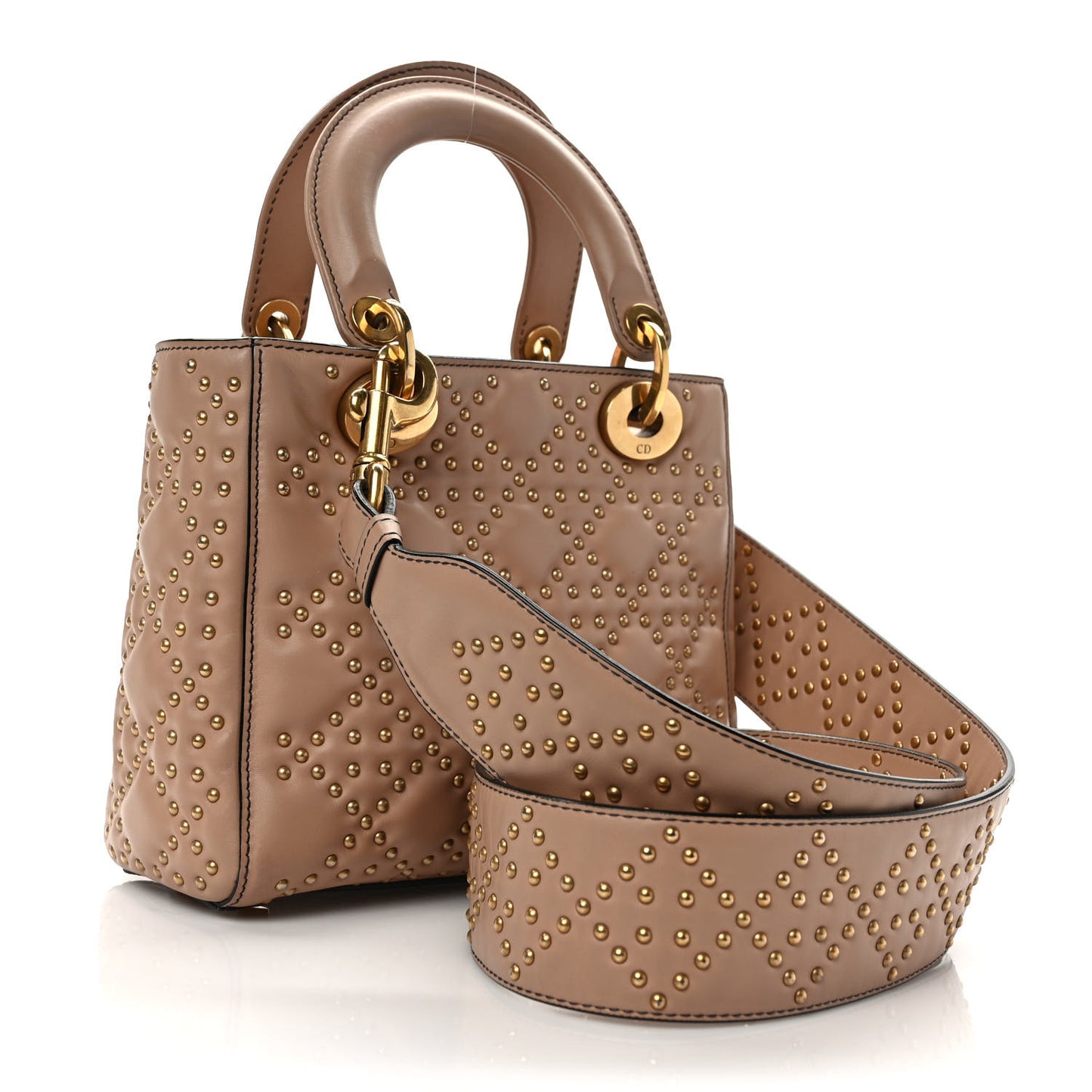 Calfskin Cannage Studded Small Supple Lady Dior Light Pink