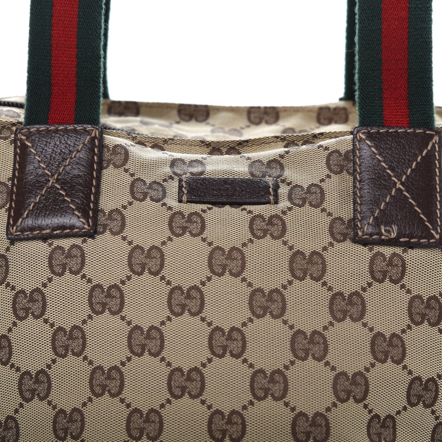 GG Monogram Small Web Handle Bucket Tote Dark Brown
