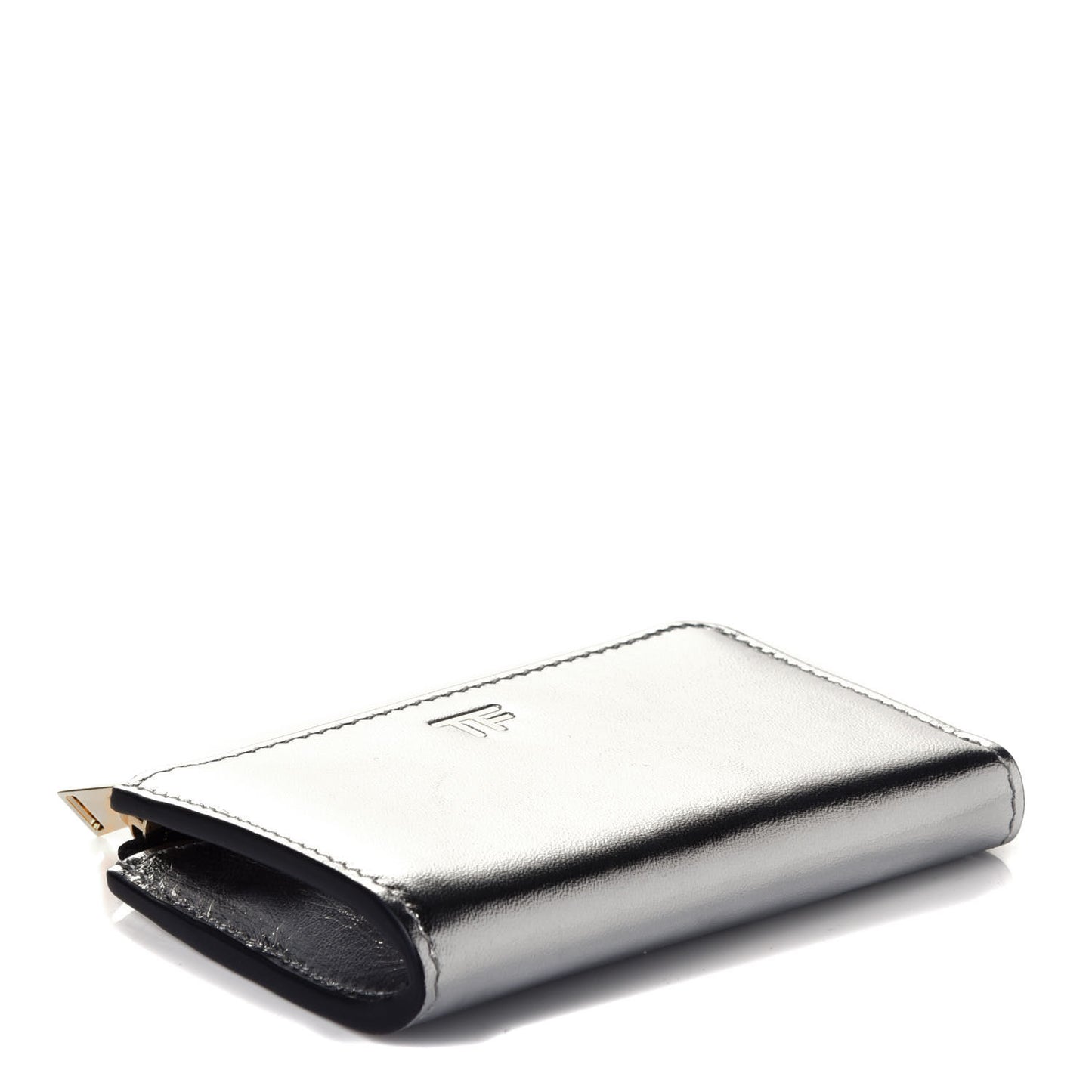 Metallic Calfskin Key Pouch Silver