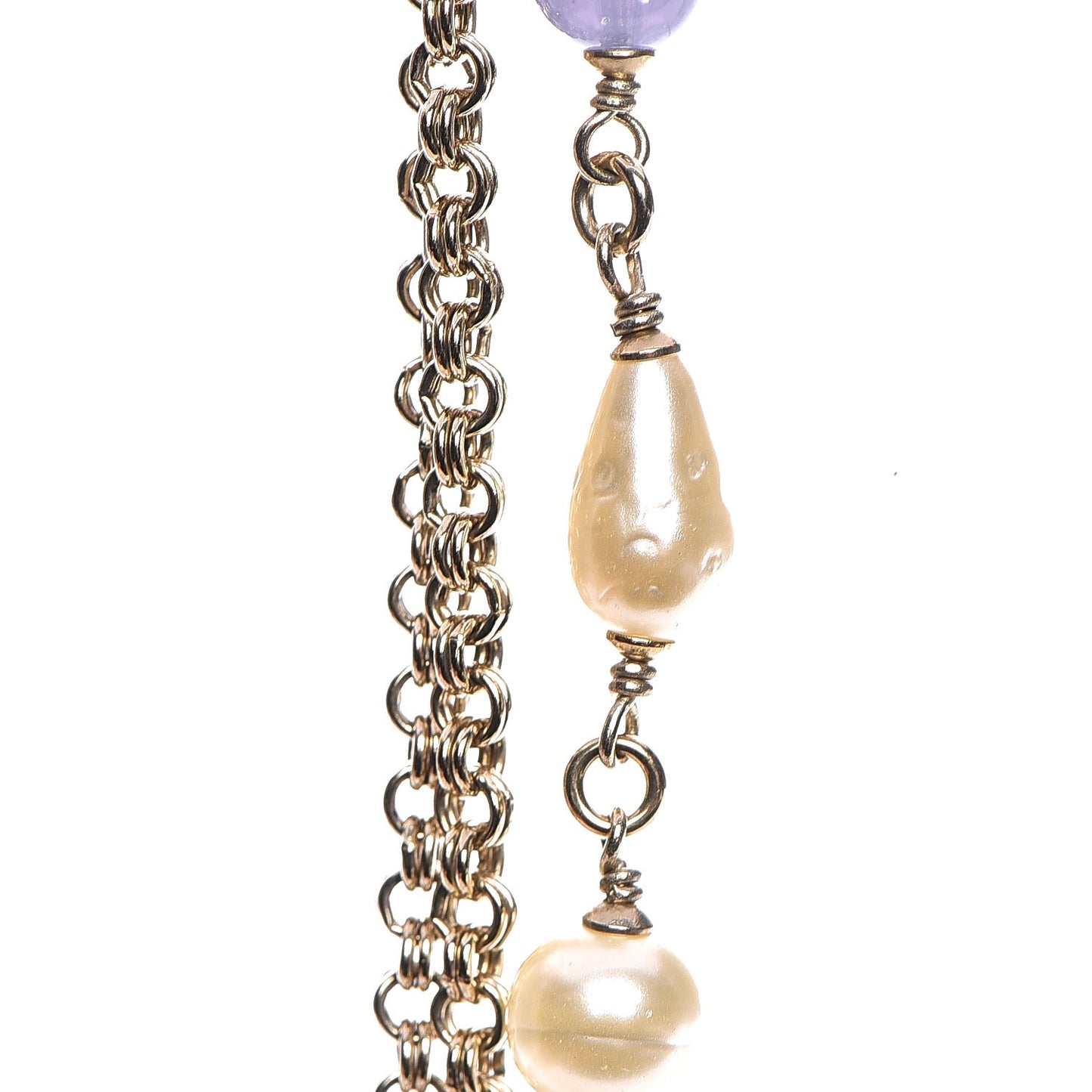 Pearl Beaded Enamel CC Long Necklace Gold Purple