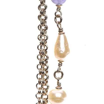 Chanel Pearl Beaded Enamel CC Long Necklace Gold Purple 7 of 7