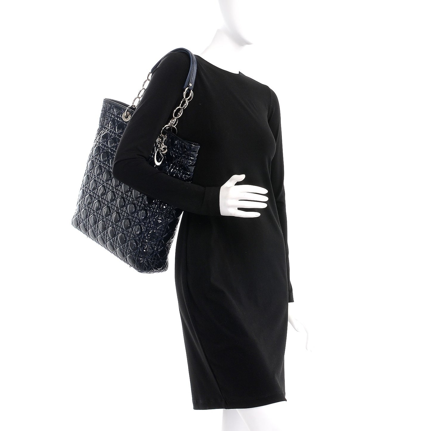 Patent Cannage Dior Soft Shopping Tote Blue