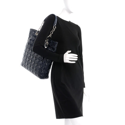 Christian Dior Patent Cannage Dior Soft Shopping Tote Blue 2 of 7