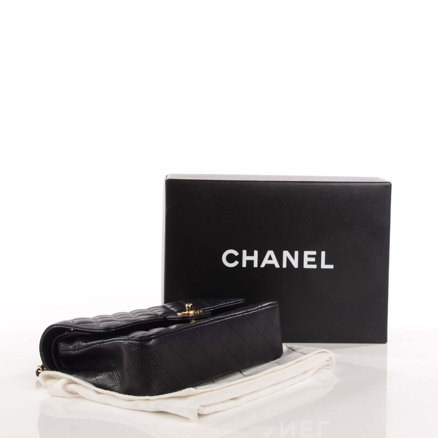 Caviar Quilted Medium Double Flap Black