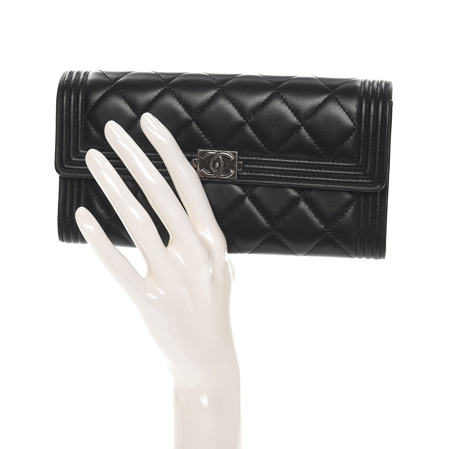 Chanel Lambskin Quilted Boy Flap Wallet Black 2 of 9