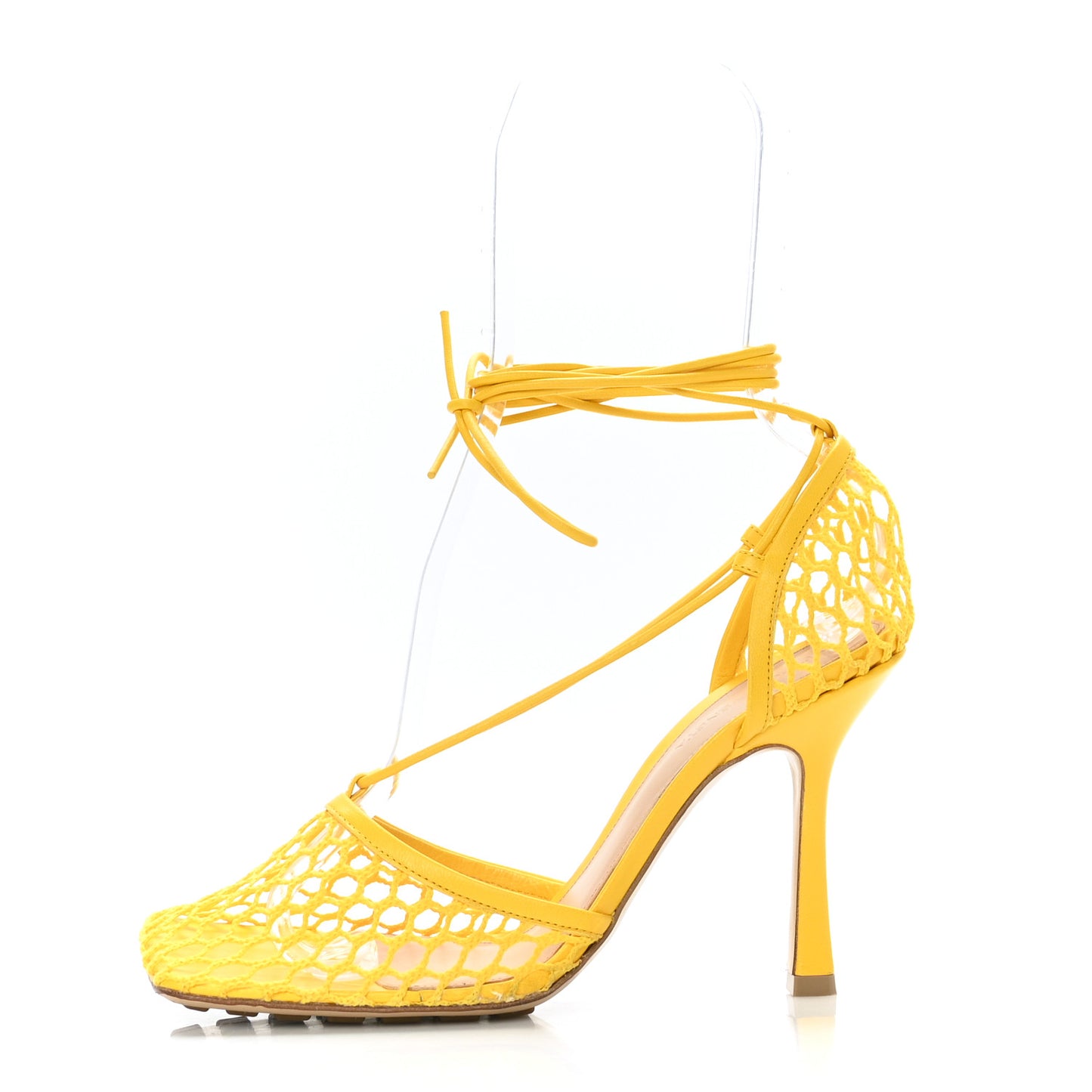 Mesh Nappa Stretch Ankle Tie Sandals 38 Egg Yolk
