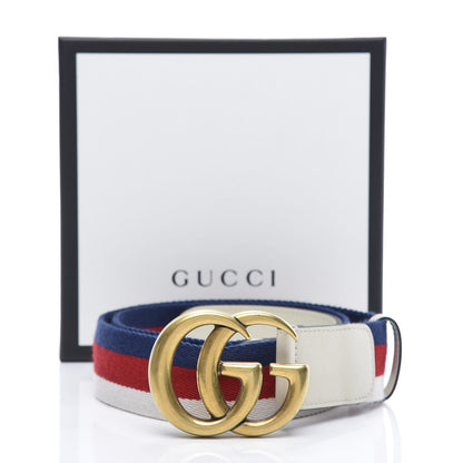Gucci Nylon Calfskin Sylvie Web Double G 40mm Belt 95 38 Mystic White Hibiscus Red Maritime 7 of 7