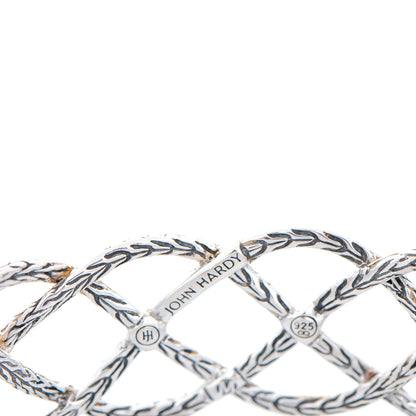 John Hardy Sterling Silver Diamond Classic Chain Woven Braided Cuff M Bracelet 4 of 6