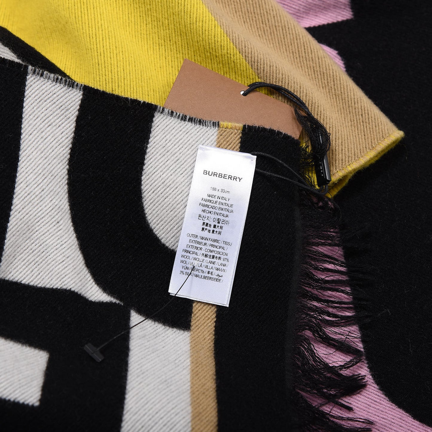 Silk Wool Contrast Logo Striped Scarf Canary Yellow