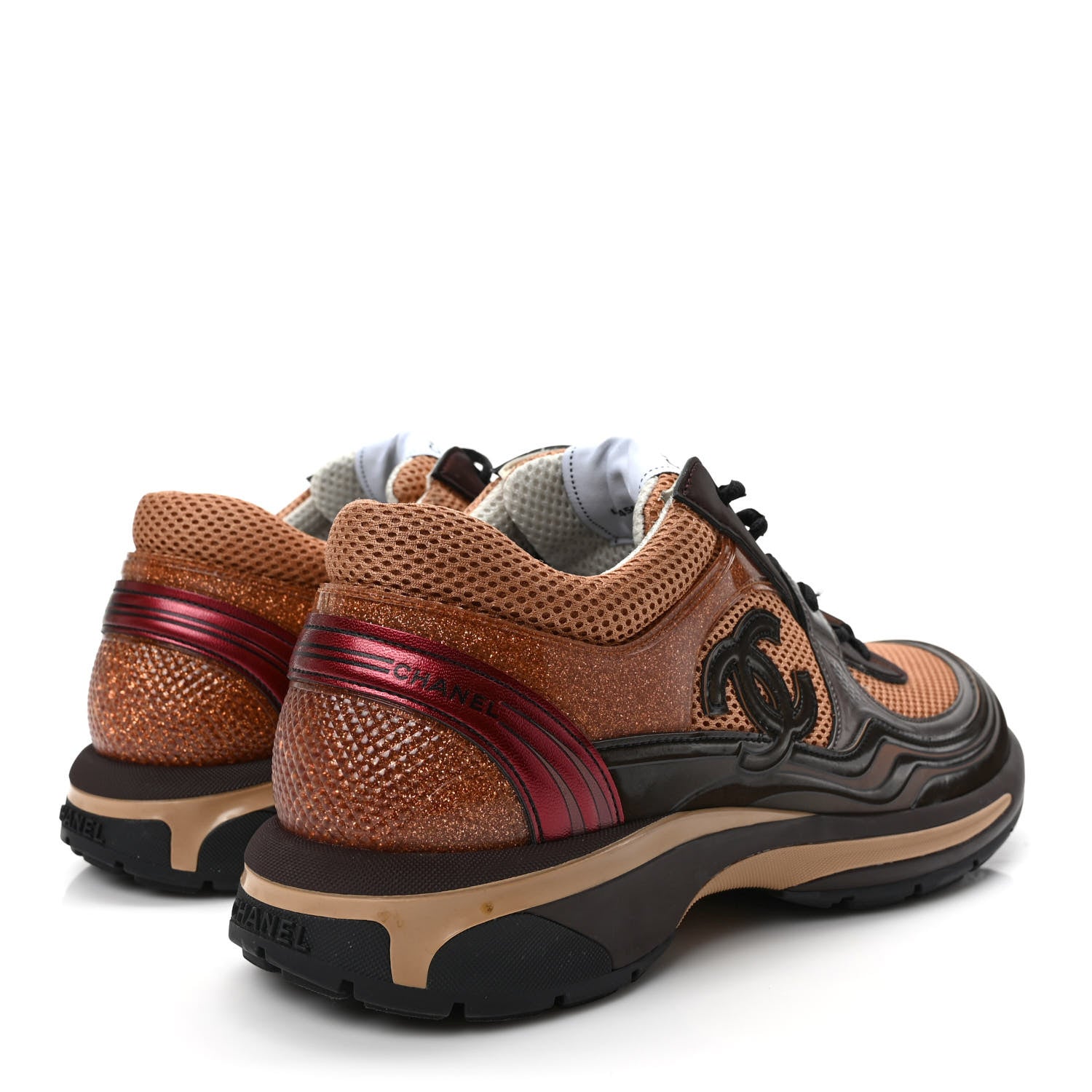 Chanel Fabric Laminated Calfskin Stretch CC Mens Sneakers 45 Brown Dark Grey 4 of 9