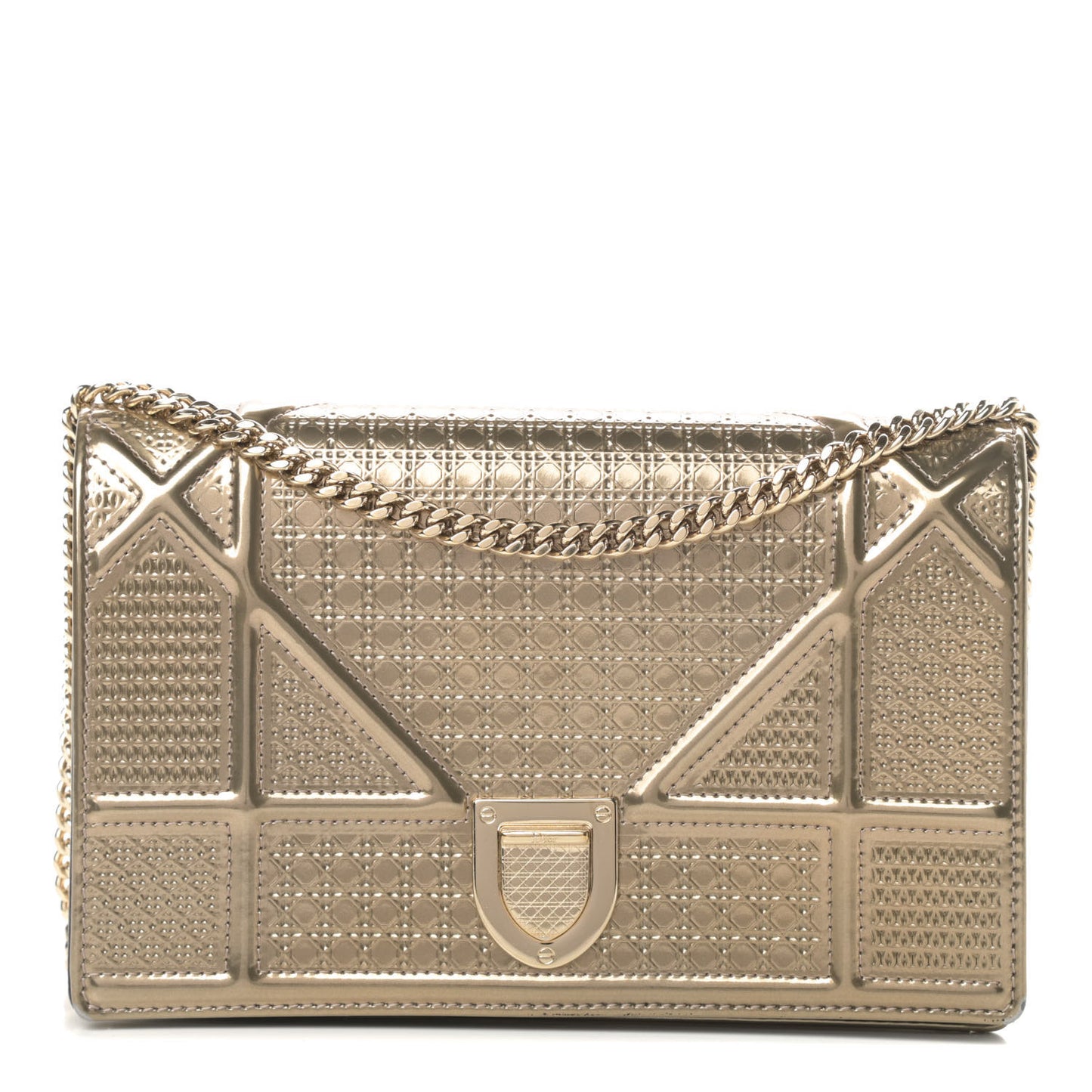 Metallic Patent Micro-Cannage Diorama Wallet on Chain Pouch Gold