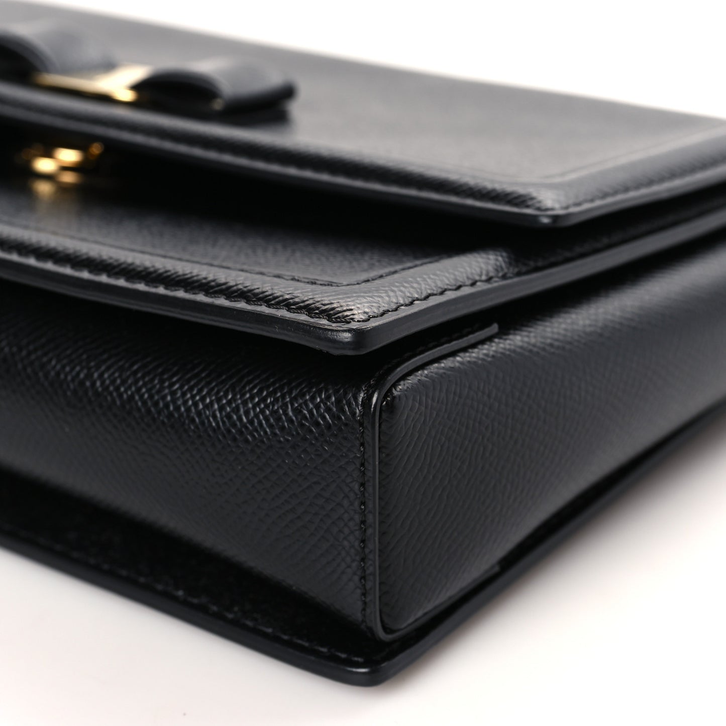 Hammered Calfskin Vara Bow Chain Flap Crossbody Black