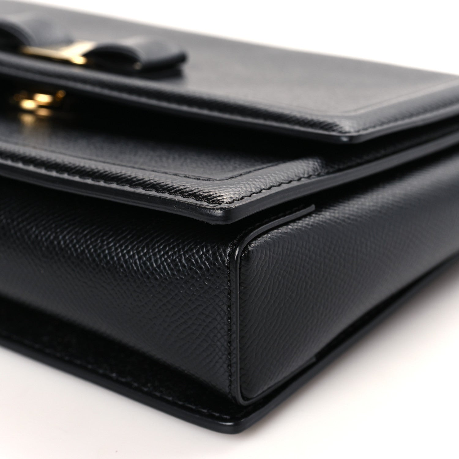 Salvatore Ferragamo Hammered Calfskin Vara Bow Chain Flap Crossbody Black 8 of 8