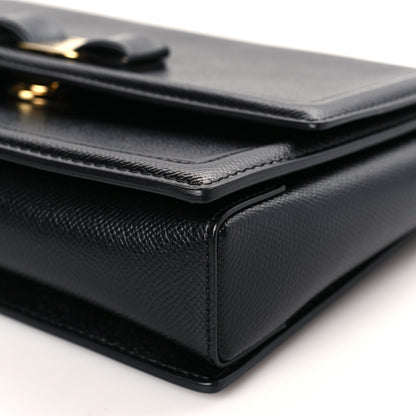 Salvatore Ferragamo Hammered Calfskin Vara Bow Chain Flap Crossbody Black 8 of 8