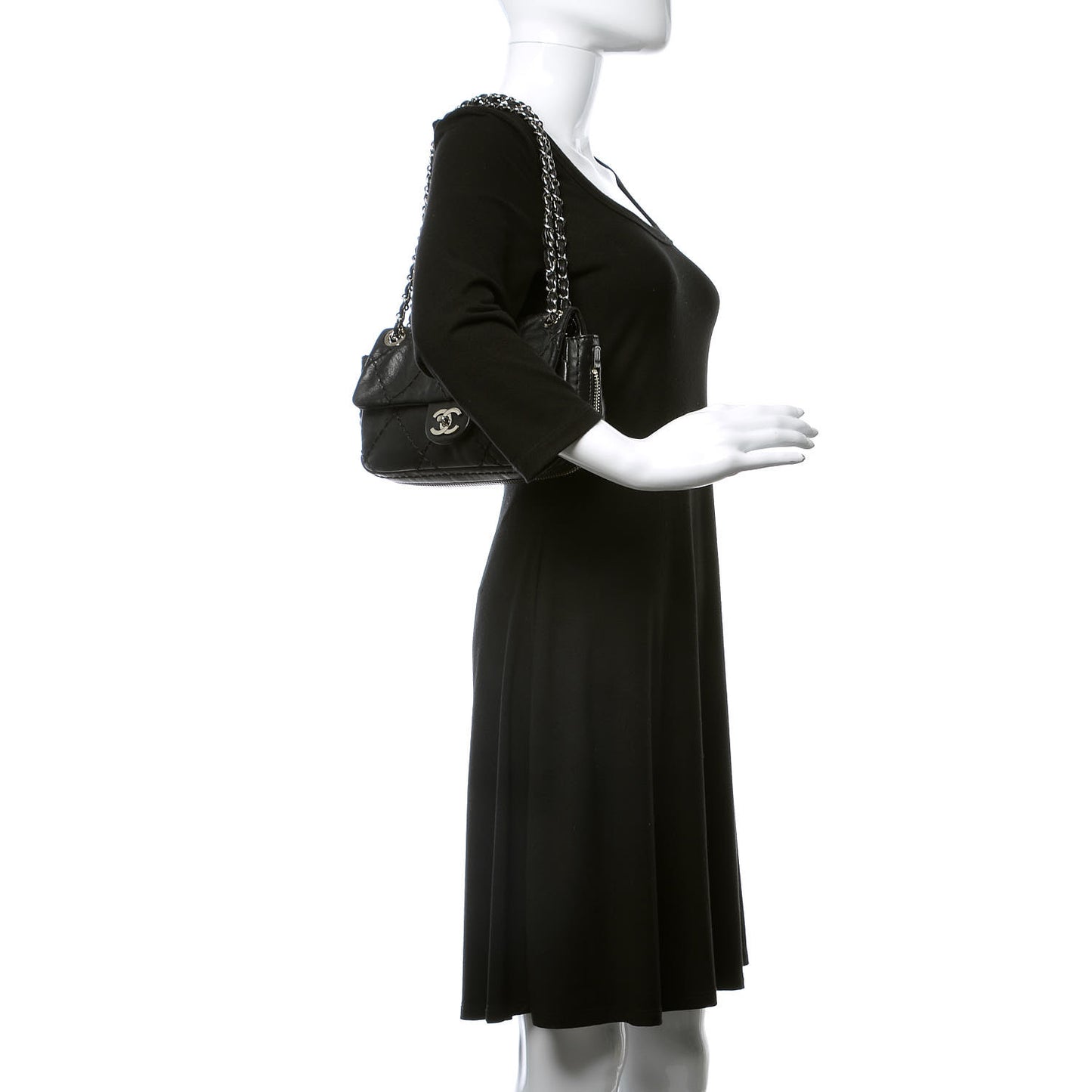 Calfskin Stitched Expandable Flap Black