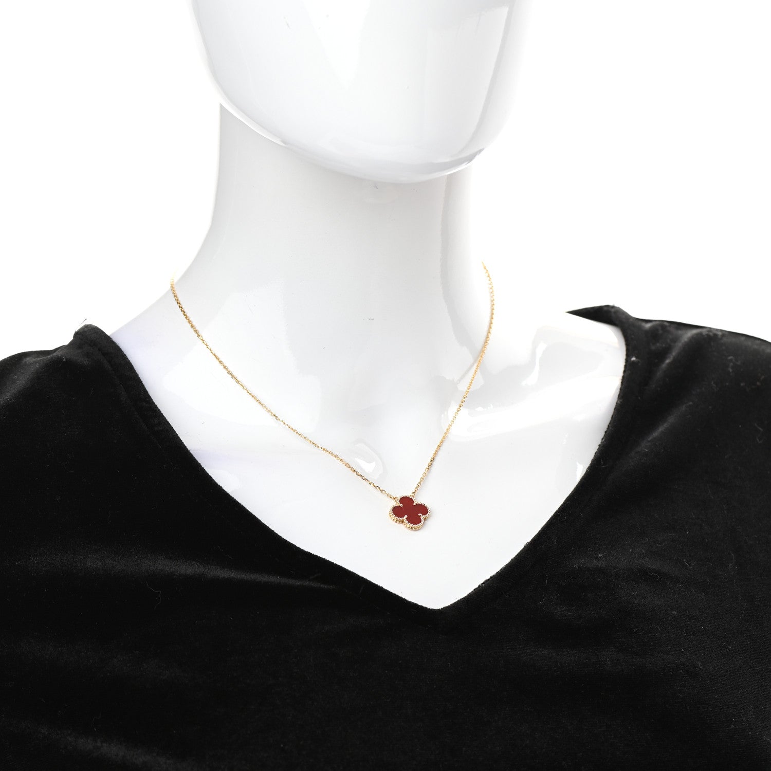 Van Cleef & Arpels 18K Yellow Gold Carnelian Vintage Alhambra Pendant Necklace 2 of 6