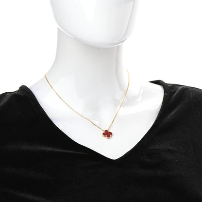 Van Cleef & Arpels 18K Yellow Gold Carnelian Vintage Alhambra Pendant Necklace 2 of 6
