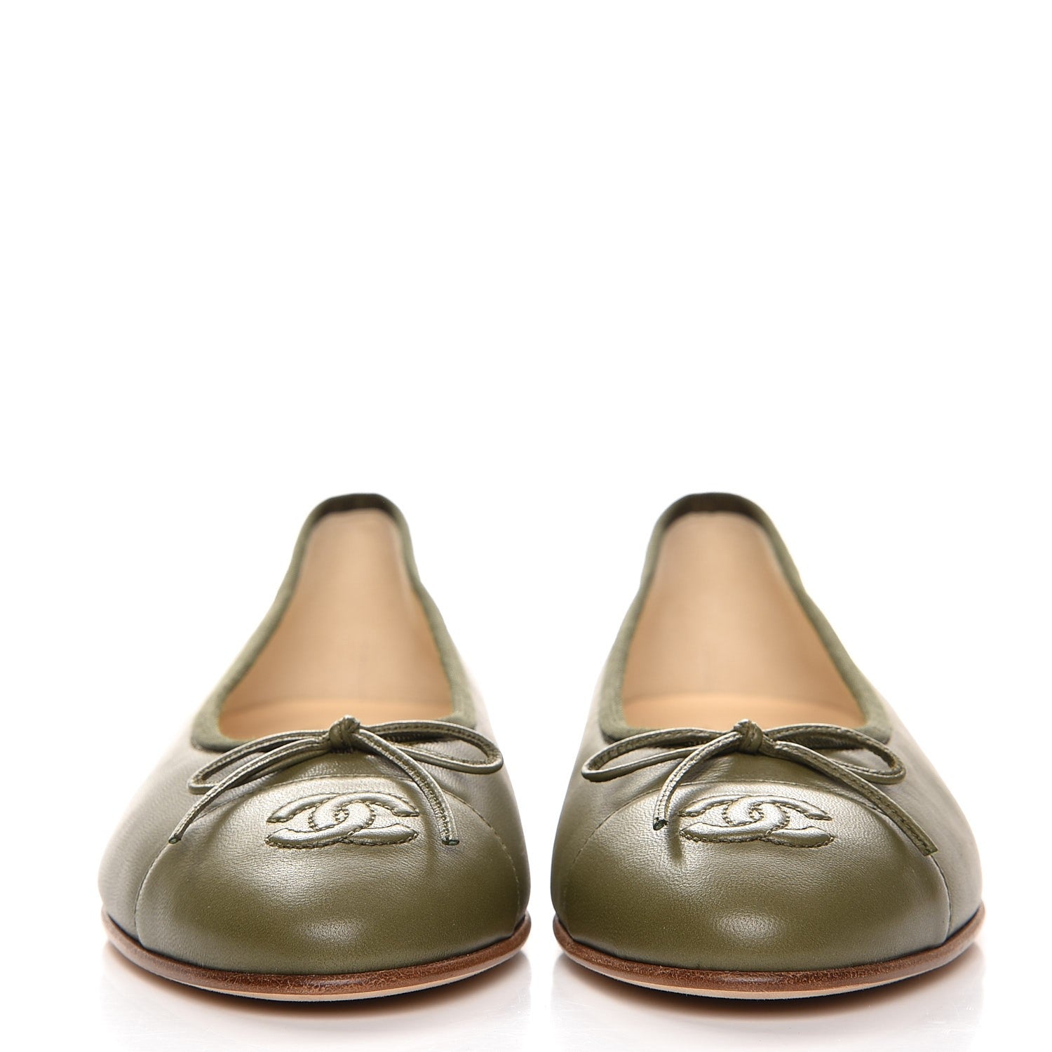 Chanel Lambskin Cap Toe Ballerina Flats 38 Green 2 of 8