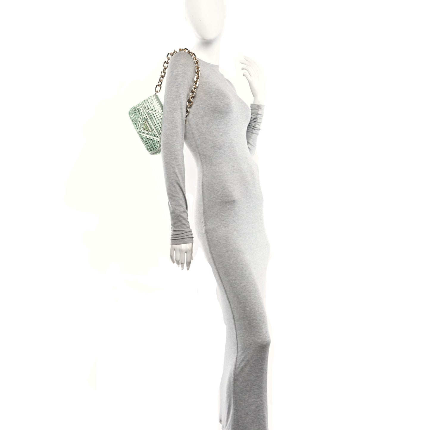 Satin Crystal Mini Bag With Chain Acqua