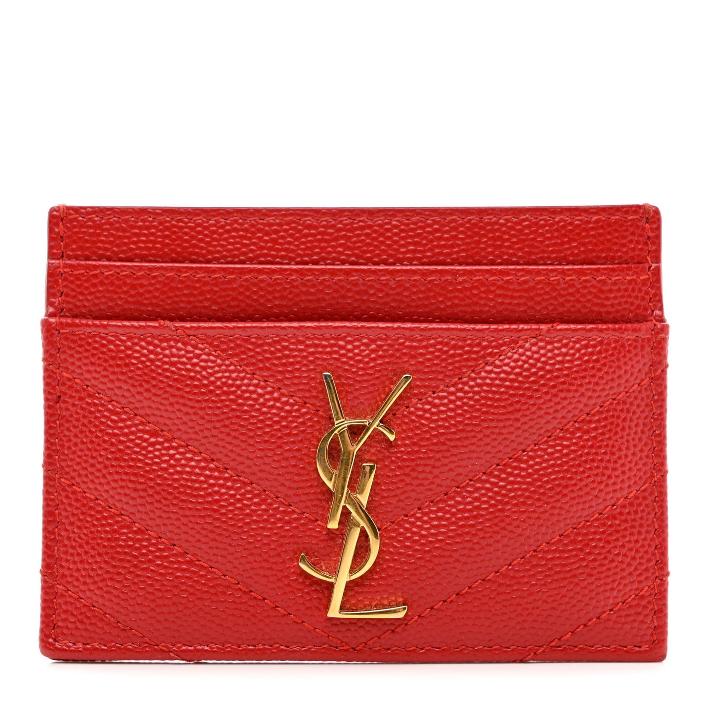 Grain De Poudre Matelasse Chevron Monogram Credit Card Case New Red