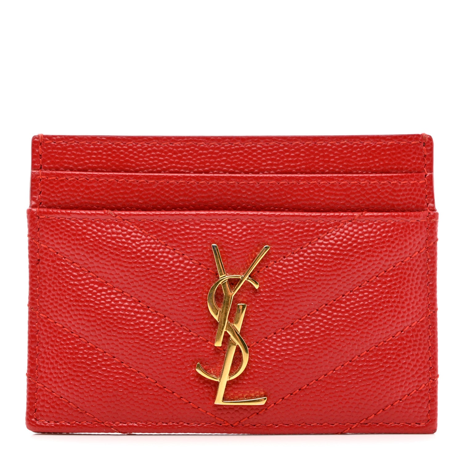 Saint Laurent Grain De Poudre Matelasse Chevron Monogram Credit Card Case New Red 1 of 10
