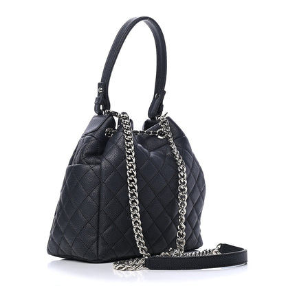 Chanel Caviar Flat Quilted CC Chain Bucket Drawstring Bag Black 2 of 4