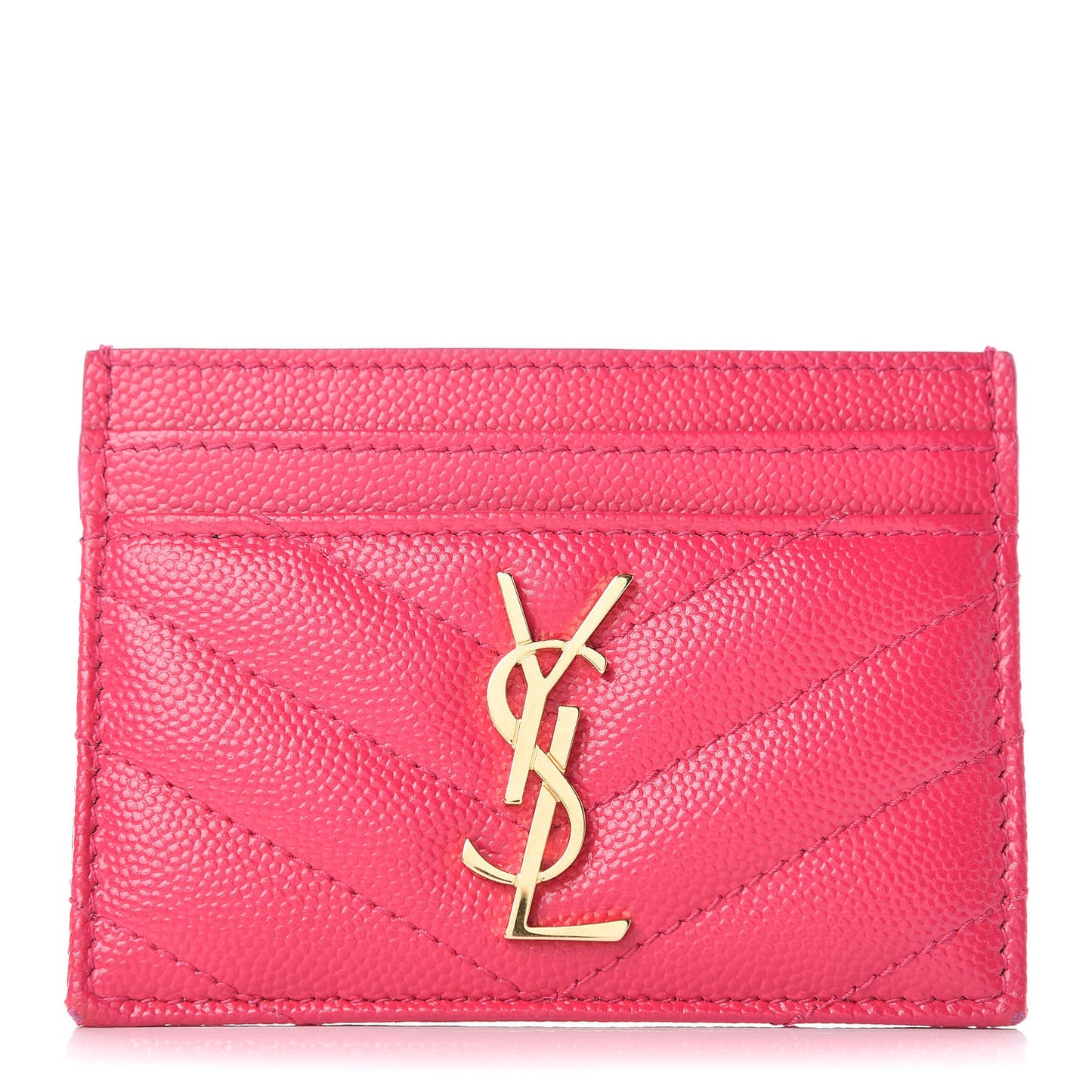 Grain De Poudre Matelasse Chevron Monogram Credit Card Case Fresh Fuxia