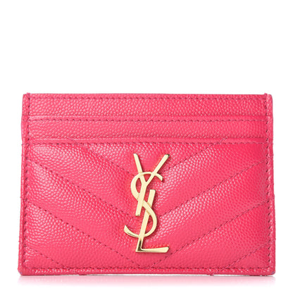 Saint Laurent Grain De Poudre Matelasse Chevron Monogram Credit Card Case Fresh Fuxia 1 of 11