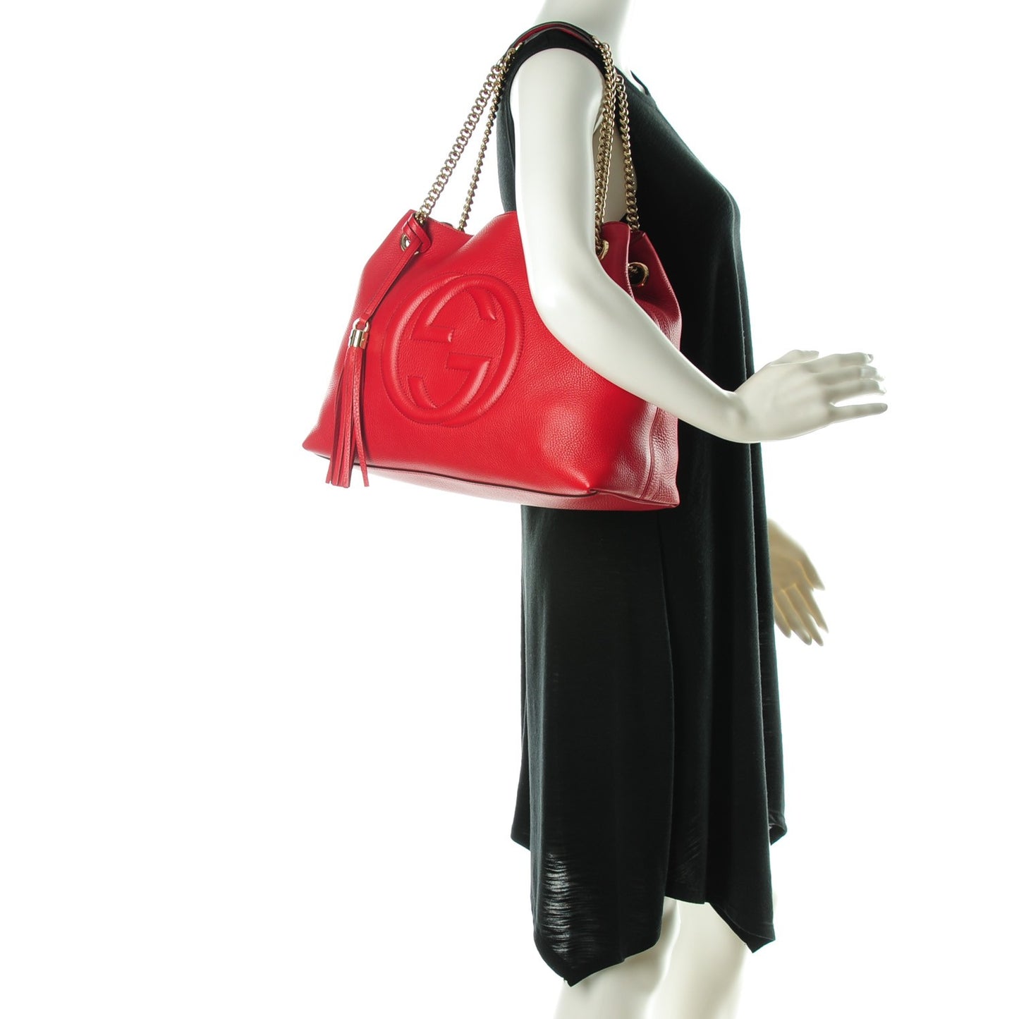 Pebbled Calfskin Medium Soho Chain Shoulder Bag Red