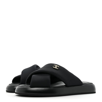 Chanel Fabric CC Mules Sandals 37 Black 3 of 9