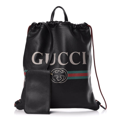 Gucci Calfskin Logo Drawstring Backpack Black 1 of 11