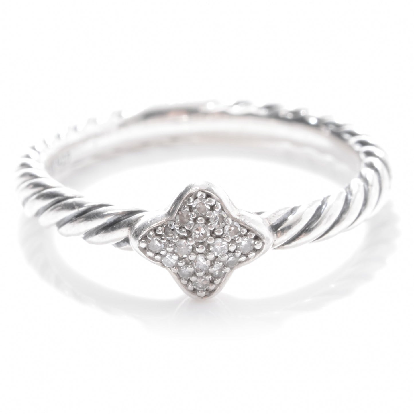 Sterling Silver Pave Diamond Quatrefoil Ring 5