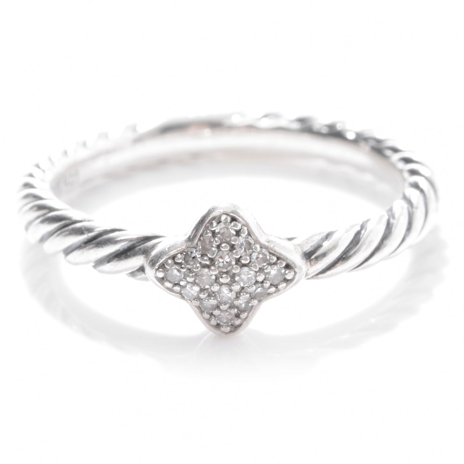 David Yurman Sterling Silver Pave Diamond Quatrefoil Ring 5 1 of 4